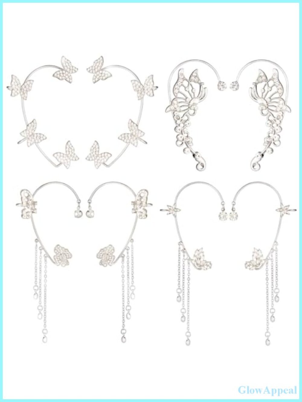 Butterfly Ear Cuffs No Piercing Rhinestone Clips - 8 Pcs